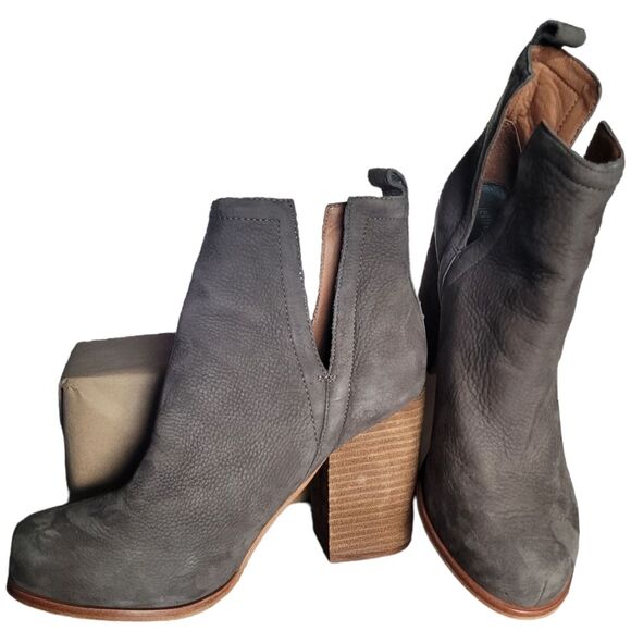 Jeffrey Campbell Booties Oshea Grey Leather Chunky Heel Ankle Boot Shoes Size 10 - Picture 6 of 15